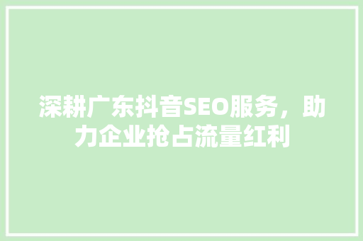 深耕广东抖音SEO服务，助力企业抢占流量红利