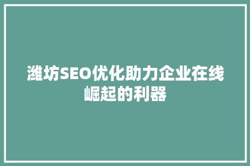 潍坊SEO优化助力企业在线崛起的利器