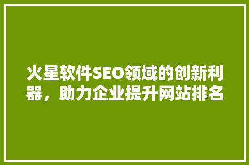 火星软件SEO领域的创新利器，助力企业提升网站排名