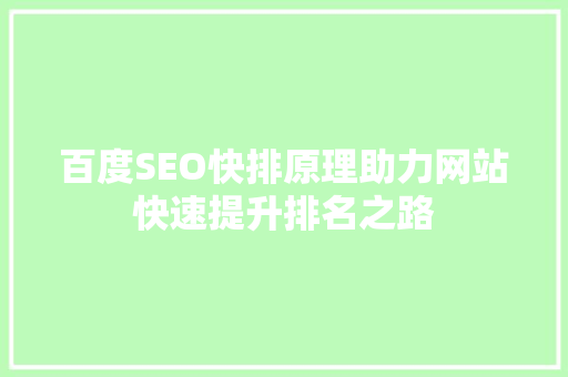 百度SEO快排原理助力网站快速提升排名之路