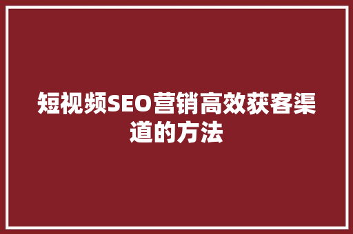 短视频SEO营销高效获客渠道的方法