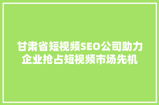 甘肃省短视频SEO公司助力企业抢占短视频市场先机