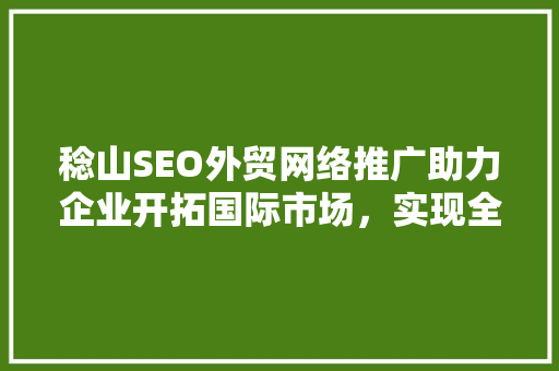 稔山SEO外贸网络推广助力企业开拓国际市场，实现全球化发展