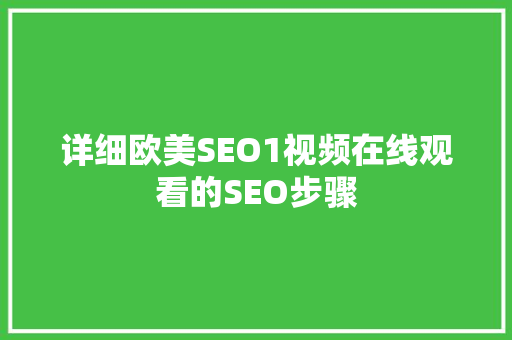 详细欧美SEO1视频在线观看的SEO步骤
