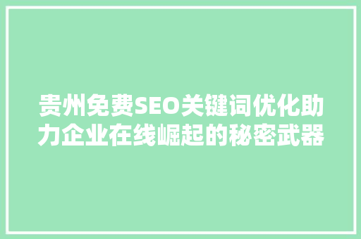 贵州免费SEO关键词优化助力企业在线崛起的秘密武器