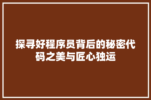 探寻好程序员背后的秘密代码之美与匠心独运