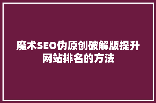 魔术SEO伪原创破解版提升网站排名的方法