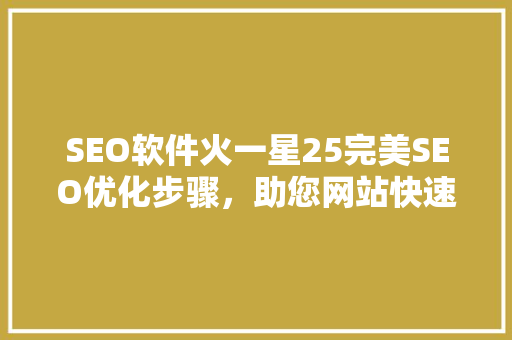 SEO软件火一星25完美SEO优化步骤，助您网站快速崛起