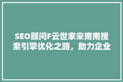 SEO顾问F云世家宋南南搜索引擎优化之路，助力企业腾飞