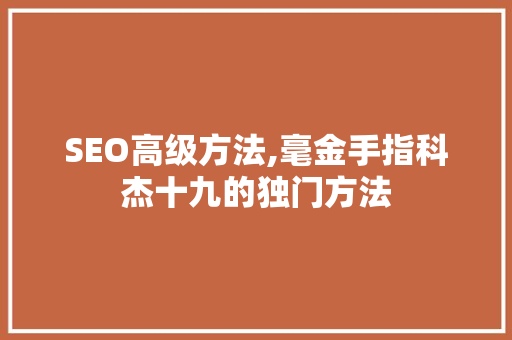 SEO高级方法,毫金手指科杰十九的独门方法