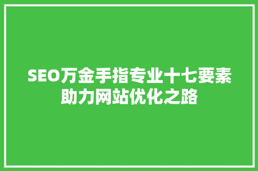 SEO万金手指专业十七要素助力网站优化之路