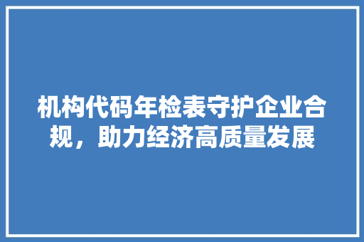 机构代码年检表守护企业合规，助力经济高质量发展
