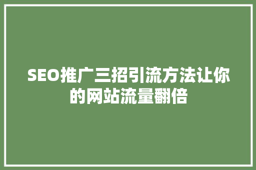 SEO推广三招引流方法让你的网站流量翻倍