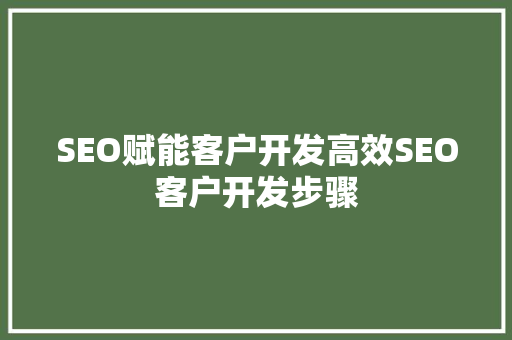 SEO赋能客户开发高效SEO客户开发步骤