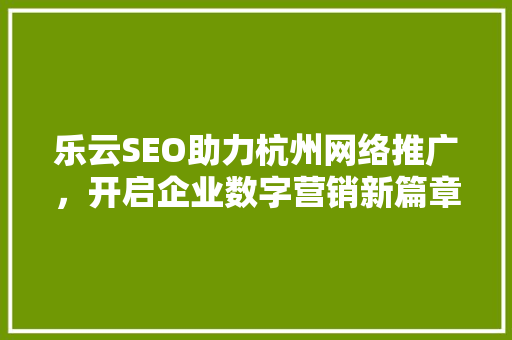 乐云SEO助力杭州网络推广，开启企业数字营销新篇章