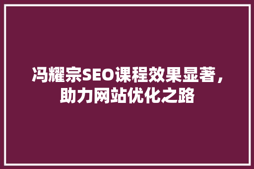 冯耀宗SEO课程效果显著，助力网站优化之路