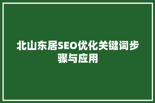 北山东居SEO优化关键词步骤与应用