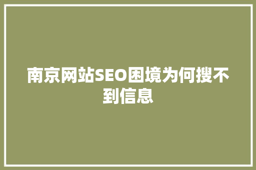 南京网站SEO困境为何搜不到信息  第1张