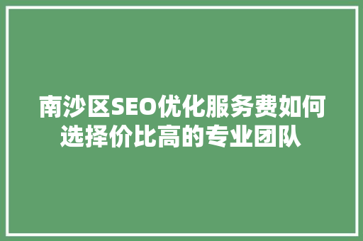南沙区SEO优化服务费如何选择价比高的专业团队