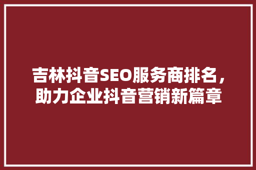 吉林抖音SEO服务商排名，助力企业抖音营销新篇章