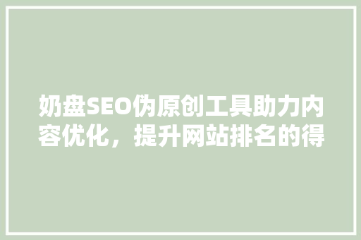 奶盘SEO伪原创工具助力内容优化，提升网站排名的得力助手