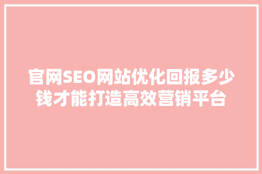 官网SEO网站优化回报多少钱才能打造高效营销平台