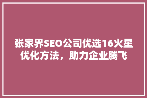 张家界SEO公司优选16火星优化方法，助力企业腾飞