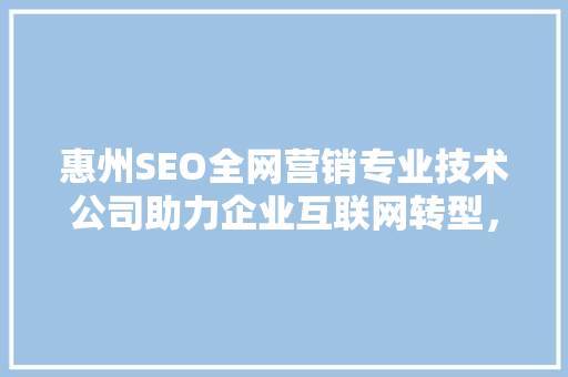 惠州SEO全网营销专业技术公司助力企业互联网转型，抢占市场先机