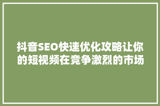 抖音SEO快速优化攻略让你的短视频在竞争激烈的市场中脱颖而出