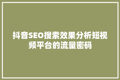 抖音SEO搜索效果分析短视频平台的流量密码