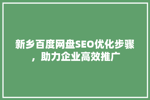 新乡百度网盘SEO优化步骤，助力企业高效推广