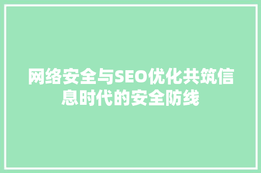 网络安全与SEO优化共筑信息时代的安全防线