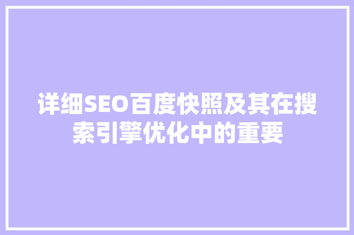 详细SEO百度快照及其在搜索引擎优化中的重要
