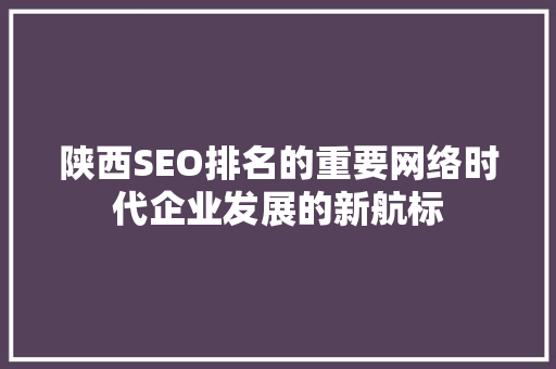 陕西SEO排名的重要网络时代企业发展的新航标