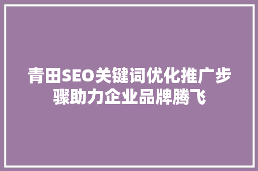 青田SEO关键词优化推广步骤助力企业品牌腾飞