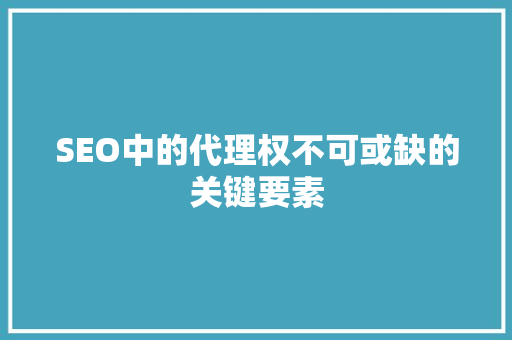 SEO中的代理权不可或缺的关键要素