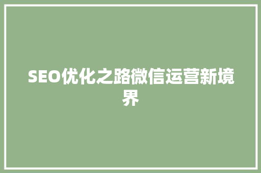 SEO优化之路微信运营新境界
