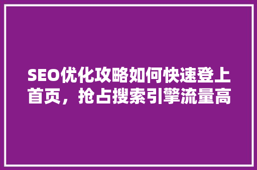 SEO优化攻略如何快速登上首页，抢占搜索引擎流量高地