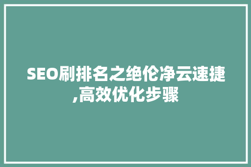SEO刷排名之绝伦净云速捷,高效优化步骤