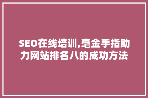 SEO在线培训,毫金手指助力网站排名八的成功方法