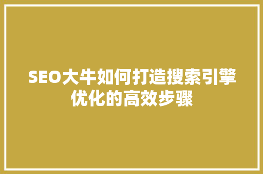 SEO大牛如何打造搜索引擎优化的高效步骤