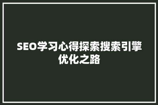 SEO学习心得探索搜索引擎优化之路