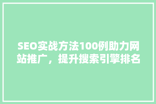 SEO实战方法100例助力网站推广，提升搜索引擎排名