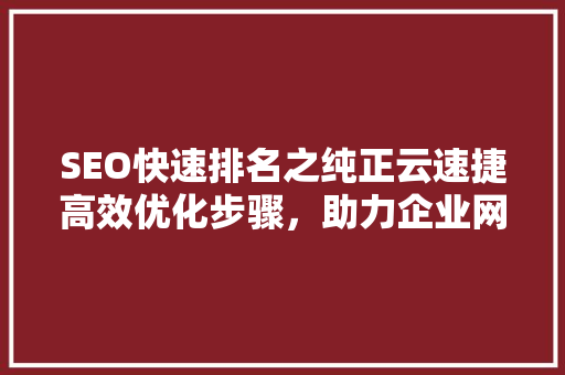 SEO快速排名之纯正云速捷高效优化步骤，助力企业网络营销