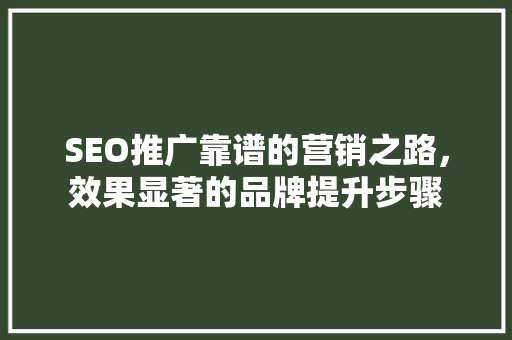 SEO推广靠谱的营销之路，效果显著的品牌提升步骤