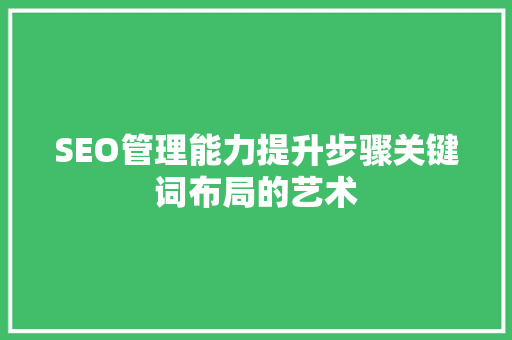 SEO管理能力提升步骤关键词布局的艺术