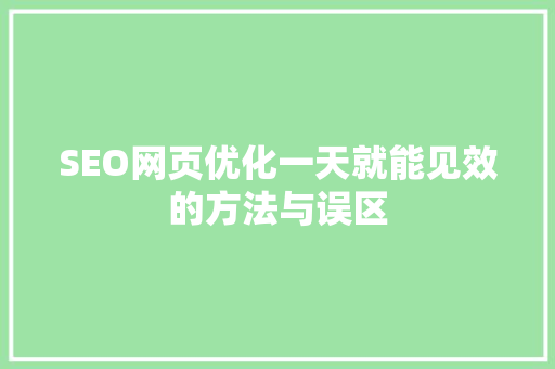 SEO网页优化一天就能见效的方法与误区