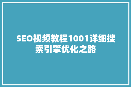 SEO视频教程1001详细搜索引擎优化之路