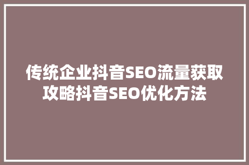 传统企业抖音SEO流量获取攻略抖音SEO优化方法