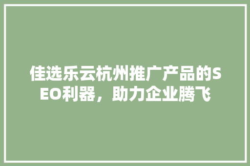 佳选乐云杭州推广产品的SEO利器，助力企业腾飞  第1张